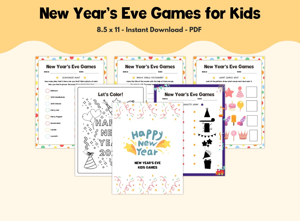 Printable New Years Eve Games for Kids 20 New Years Game Etsy Printable New Years Eve Games for Kids 20 New Years Game Etsy