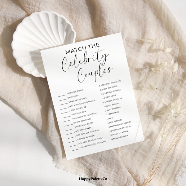 Match the Celebrity Couples | Match The Famous Couples | Printable Bridal Shower Game | Digital File | Celebrity Couples Matching Game