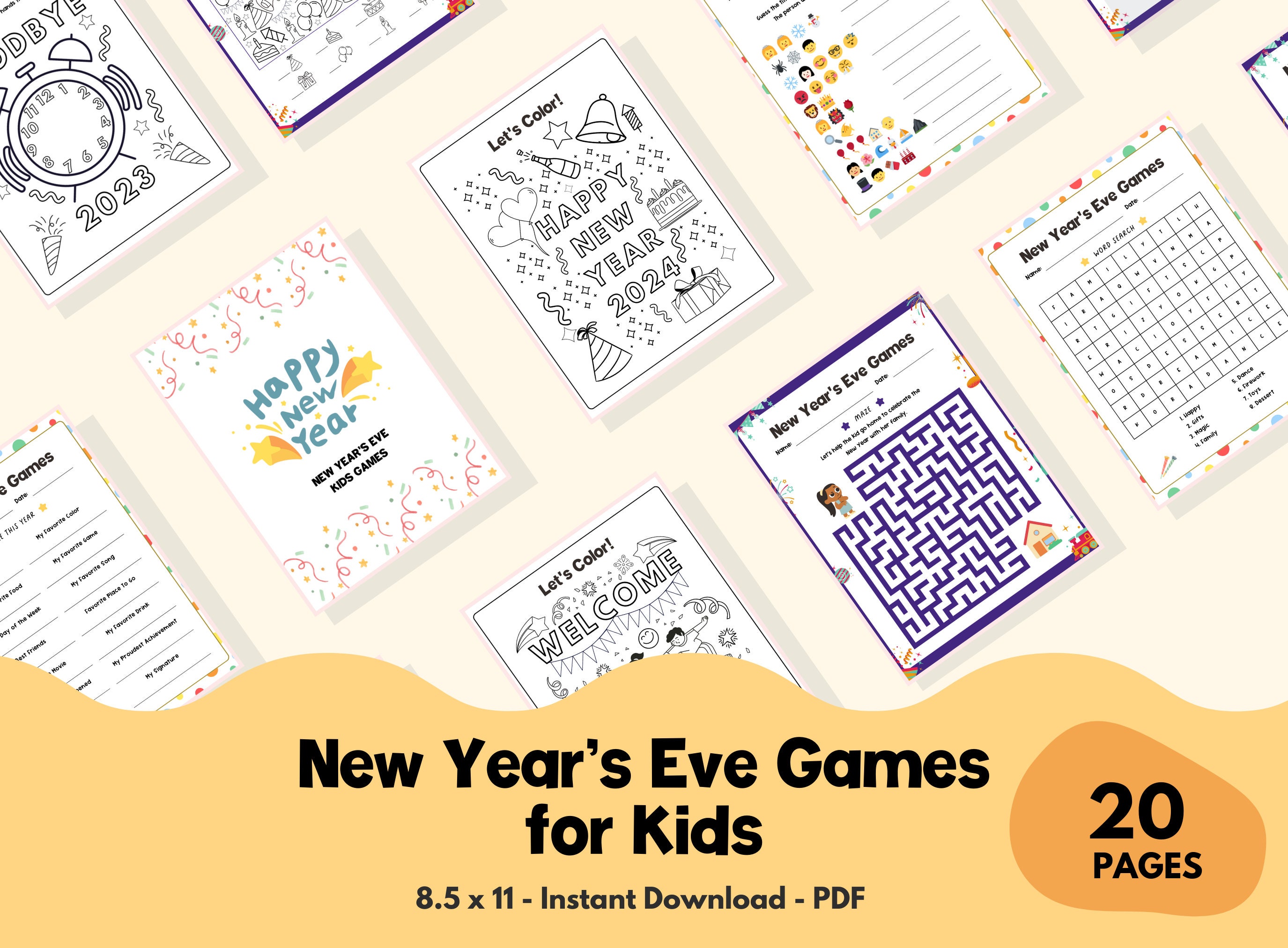 Printable New Years Eve Games for Kids 20 New Years Game Etsy Printable New Years Eve Games for Kids 20 New Years Game Etsy