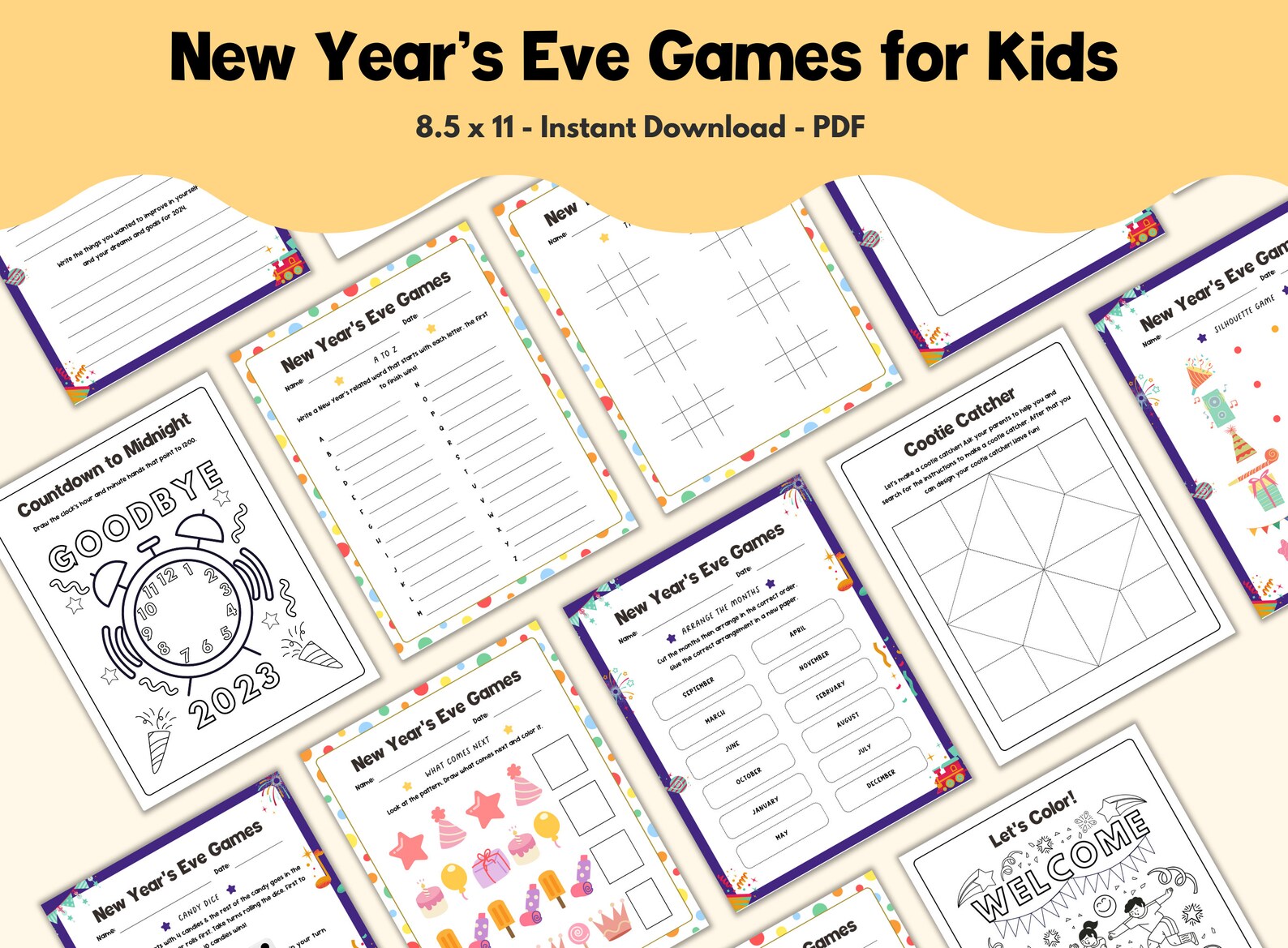 Printable New Years Eve Games for Kids, 20 New Years Game Bundle ...