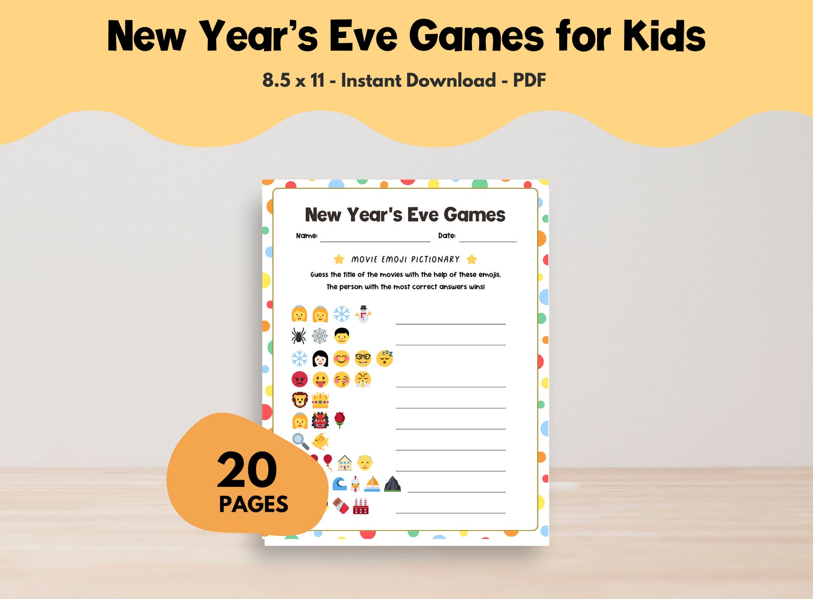 Printable New Years Eve Games for Kids, 20 New Years Game Bundle ...