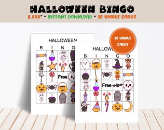 Printable Halloween Bingo Cards, Family Friendly Halloween Party Bingo Cards, Digital Download