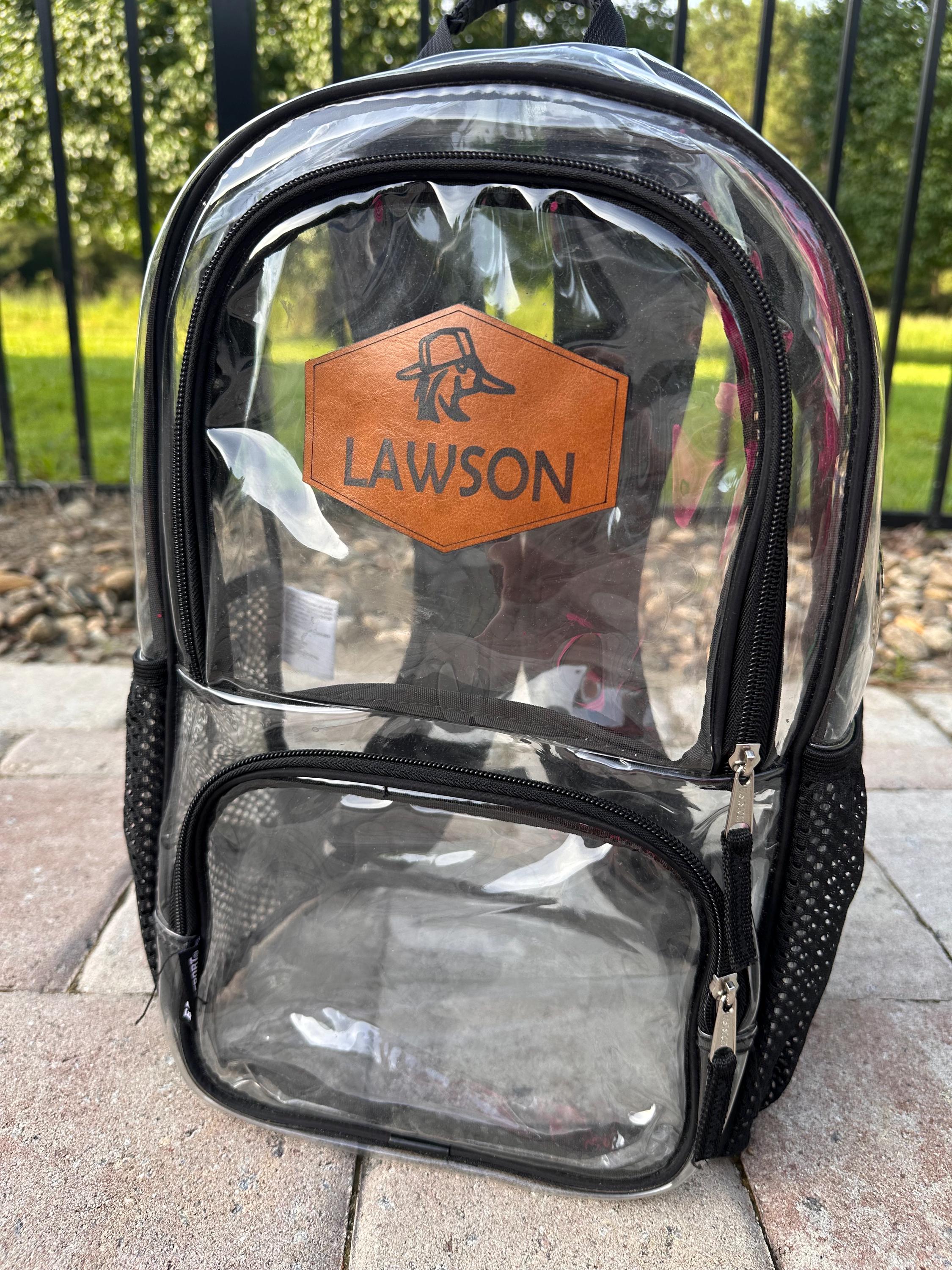 Leatherette book bag tags - custom book bag tags and patches - book bag patch for clear book bags - boys book bag key chains