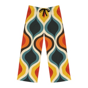Mens Groovy Print Pajama Pants: Retro Lounge Wear