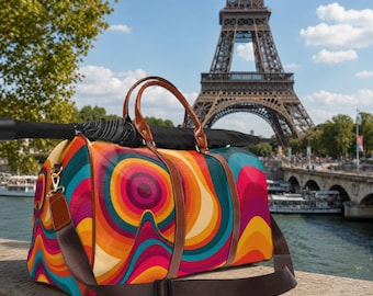 Retro Colorful Swirl Waterproof Travel Bag | Vibrant 70s Inspired Duffel