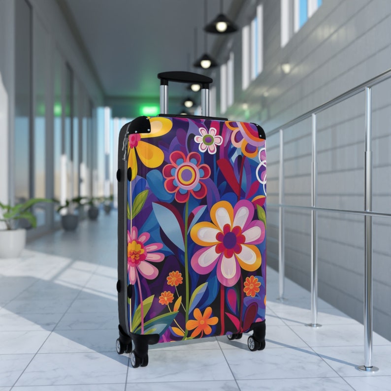 Valigia con ruote a fantasia floreale / Valigia da cabina in policarbonato immagine 1