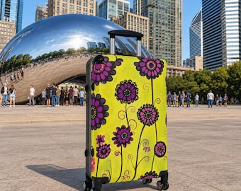 Floral Rolling Luggage: Purple Flower Design, Carry-On Suitcase
