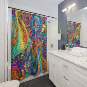 Funky Floral Shower Curtain: Retro Bathroom Decor