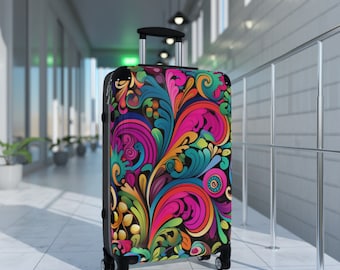 Colorful Floral Carry-On Luggage: Hardshell Suitcase with Wheels