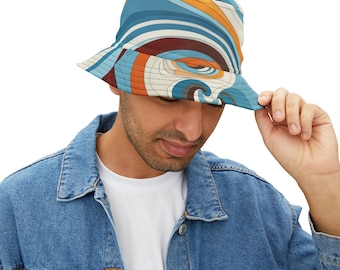 Retro Groovy Bucket Hat: Unisex Vacation Beach Hat