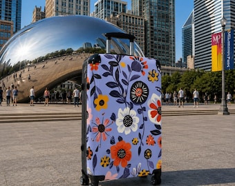 Floral Rolling Suitcase: Carry-On Luggage with Adjustable Handle