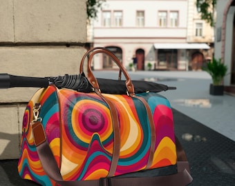 Retro Colorful Swirl Waterproof Travel Bag | Vibrant 70s Inspired Duffel