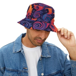 Polyester Bucket Hat: Groovy Retro Print, Unisex Vacation Hat
