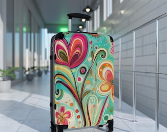 Vibrant Floral Print Rolling Suitcase | Boho Travel Luggage, Carry-On Bag
