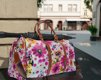 Waterproof Floral Travel Bag: Nylon Weekend Getaway Luggage