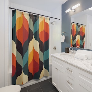 Retro Geometric Shower Curtain: Colorful Bathroom Decor