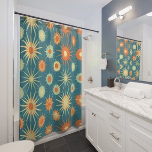 Retro Starburst Polyester Shower Curtain: Fun Bathroom Decor