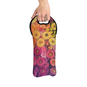 Floral Neoprene Wine Tote Bag: Picnic Wine Carrier