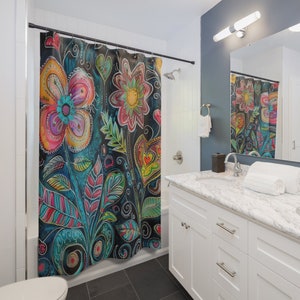 Floral Boho Shower Curtain: Colorful Flower Bathroom Decor