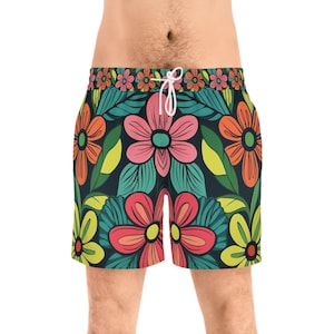 Men&#39;s Floral Swim Shorts: Mid-Length Beachwear