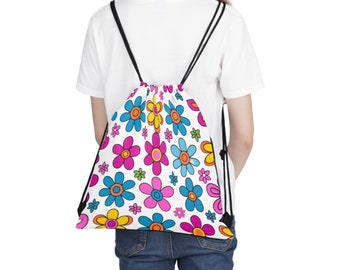 Bolsa con cordón / Bolsa de viaje / Mochila con cordón / Mochila floral / Bolsa de playa para niños / Mochila para libros / Tote para libros / Tote para niños lindos