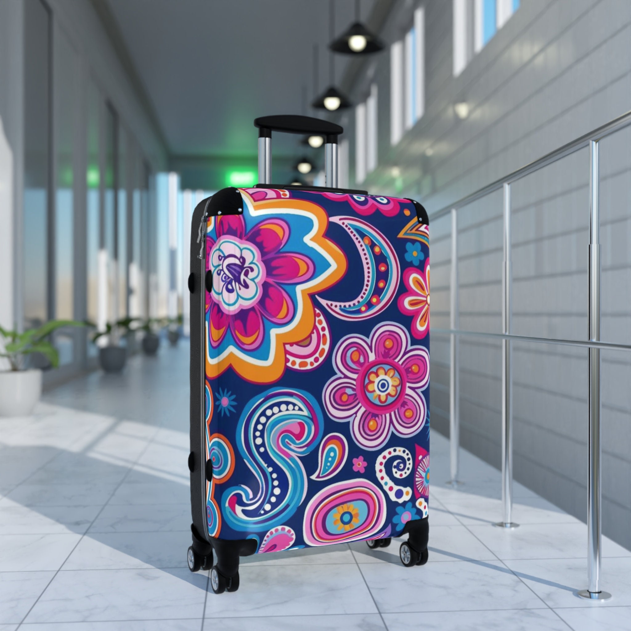 Floral Rolling Carry-On Suitcase: Hardshell Luggage with Swivel Wheels