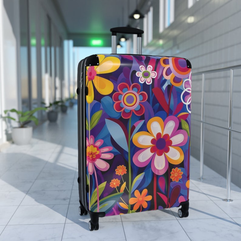 Valigia con ruote a fantasia floreale / Valigia da cabina in policarbonato immagine 2