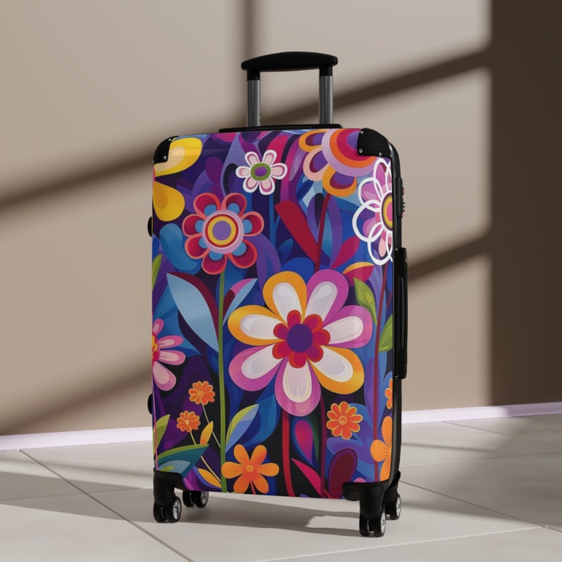 Valigia con ruote a fantasia floreale / Valigia da cabina in policarbonato immagine 6