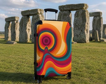 Sunshine Rainbow Suitcase | Rolling Luggage with Cheerful Rainbow and Sun Design