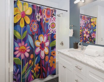 Rideau de douche | Rénovation de salle de bain | Fleurs | Rideau de douche pour salle de bain | Rideau de douche rétro | rideau de douche amusant | Adorable rideau de douche