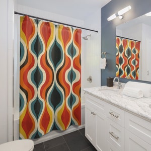 Retro Geometric Polyester Shower Curtain: Fun Bathroom Decor