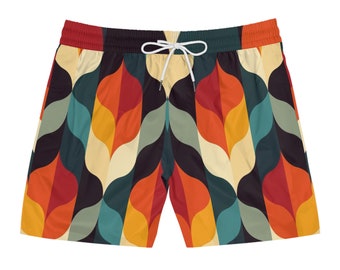 Funky Mens Mid-Length Swim Shorts: Retro Geometric Print