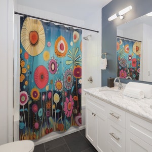 Floral Polyester Shower Curtain: Retro Bathroom Decor