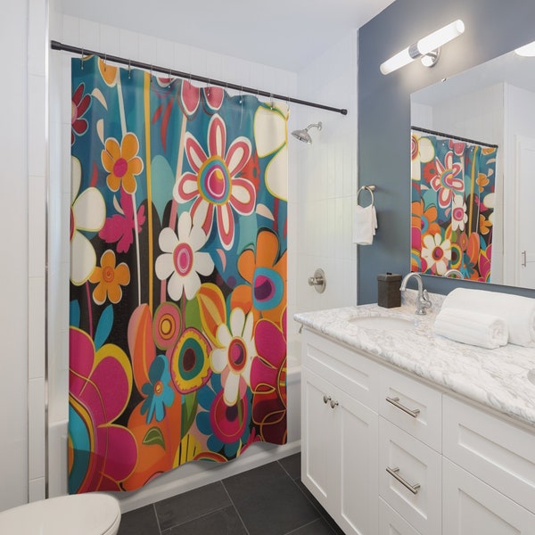 Shower Curtain | Bathroom Remodel | Flowers | Bathroom Shower Curtain | Retro Shower Curtain | Fun Shower Curtain | Cute Shower Curtain