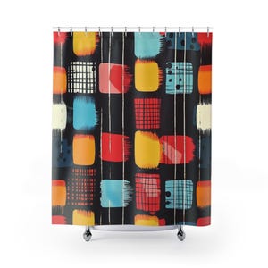 Retro Geometric Polyester Shower Curtain: Fun Bathroom Decor