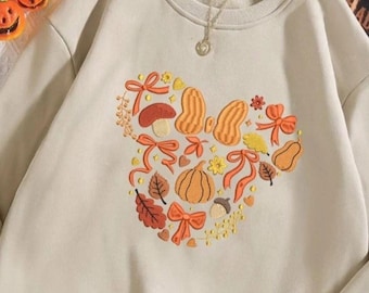 EMBROIDERED Fall Disney Pumpkin Sweatshirt, Cozy Small Town Shirt, Mickey Autumn Shirt, Halloween Vintage Embroidery Tshirt