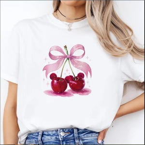 Vintage Disneyy Cherry Pink PNG, Mouse Mickey Bow, Minnie Mouse, Mickey Mouse, cherries, girly, summer, Cartoon Coquette PNG, Baby Gift