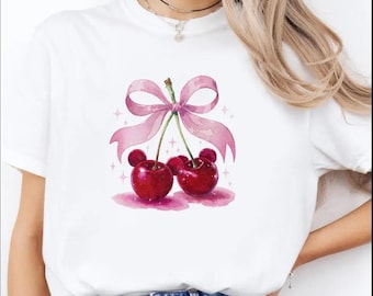 Vintage Disneyy Cherry Pink PNG, Laço Mickey Mouse, Minnie Mouse, Mickey Mouse, cerejas, feminino, verão, Cartoon Coquette PNG, Presente de bebê