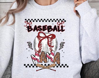 Retro Baseball Mama PNG: Checkered Coquette Bow (Digital Download)