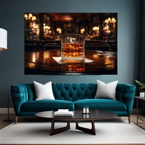 Whisky Glass Vintage Bar Ambiance Print | Bourbon Glass with Whiskey | Man Cave Basement Wall Art Decor