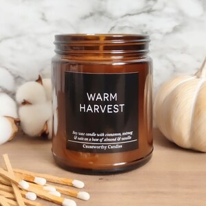 WARM HARVEST Soy Candle - Fall Autumn Thanksgiving - Glass Jar - Clean Non-Toxic Sustainable - Donate to Animal Rescue - Causeworthy Candles