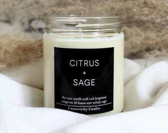 CITRUS + SAGE Soy Candle - 100% Pure Soy - Glass Jars - Purpose Driven - Sustainable - Causeworthy Candles - Clean - Eco-Friendly - Clear