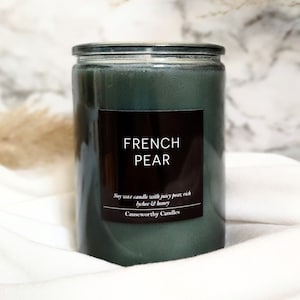 French Pear Soy Candle - Blue Gray Glass - 12 oz - Purpose Driven- Causeworthy Candles - Clean Burning Non-Toxic - Fall Autumn Thanksgiving