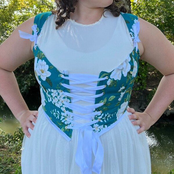 White Flower Corset Top- fantasy, hobbit, ren-faire, costume