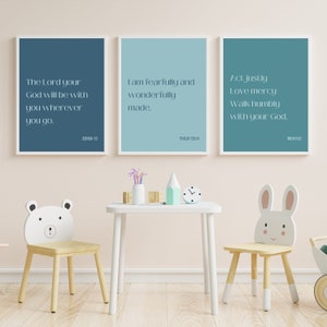 Joshua 1:9 Micah 6 8 Psalm 139 14 Bible Verse Wall Art, Boy Nursery Printable, Sunday School Poster, Christian Home Decor, Baptism Gift Idea