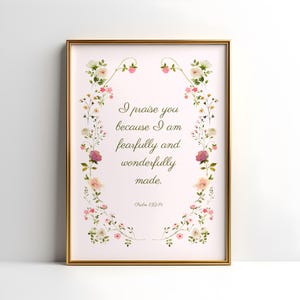 Psalm 139 Wall Art for Christian Baby Girl Nursery Fearfully and Wonderfully Made Bible Verse Printable Cottagecore Scripture Wildflower Art