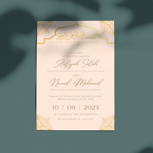 Digitale goldene und weiße islamische Hochzeitseinladungskarte/arabische Einladung/muslimische Einladung