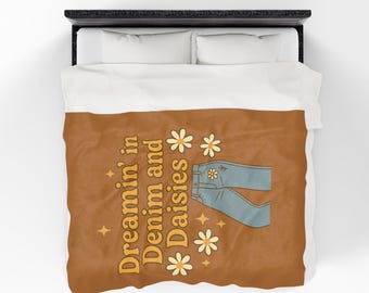 Dreaming in Denim and Daisies Velveteen Plush Blanket