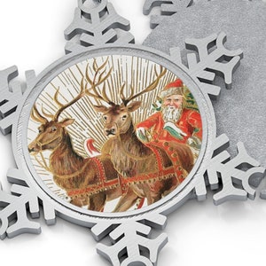 Kerstman rendier vliegende slee Vintage 1907 kerst post kaart kunst tinnen sneeuwvlok ornament kerstboom decor ornament vakantie