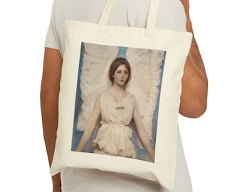 Anjo mulher do século 19 vintage abbott handerson thayer arte pintura natural algodão lona sacola de compras saco de livro